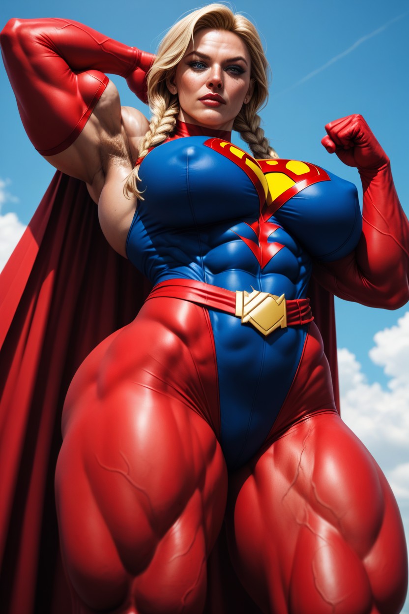 Full-body Dressed Like A Superhero, Freckles, Flexing Arms AI Porn