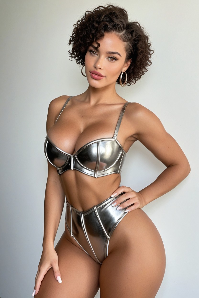 Large Breast, Hand On Hip, Side Pixie Style Haircut AI Porn