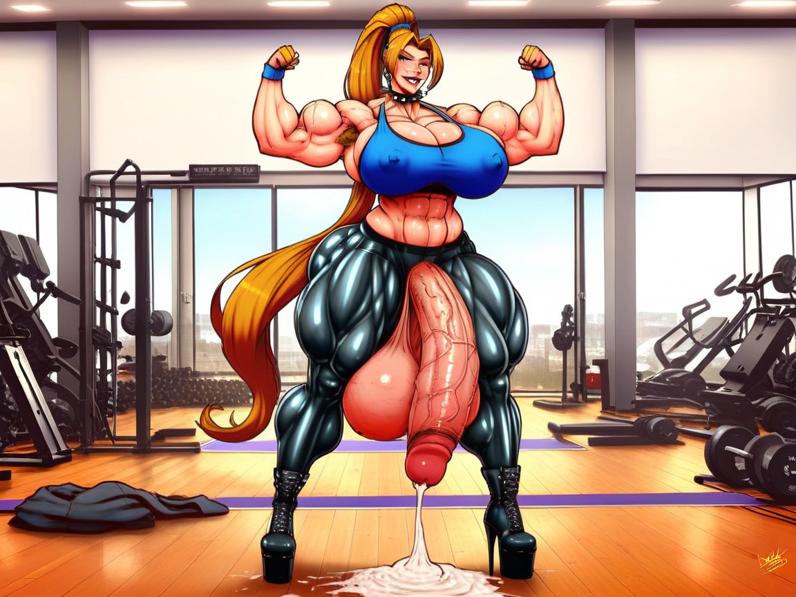 Long Thick Cock, Yoga Pants, Hyper Muscles Macro Hyper Gigantic Balls Gigantic Shemale AI Porn