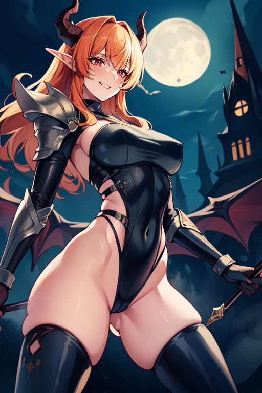 Night, Moon, Orange Hair AI Porn