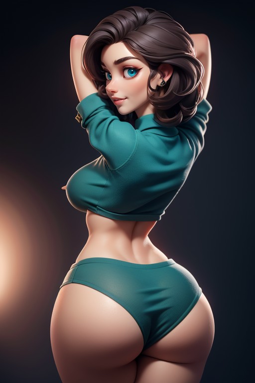 Arms Forward, Very Very Brown Hair, Rear View Hentai AI Porn