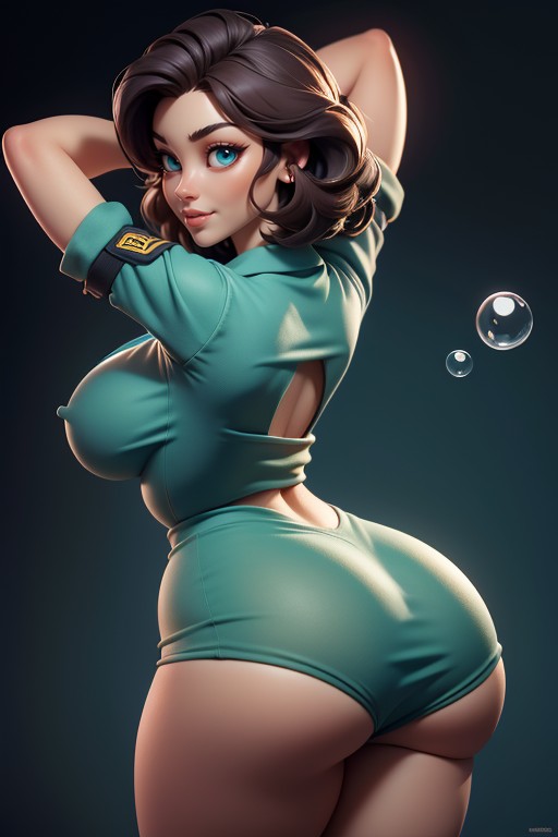 Open Military Shirt With Breasts And Nipples Exposed, Arms Up In Front Of Face In Hugging Pose, Nu Porno IA Hentai