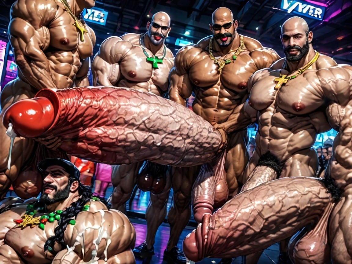 Massive Thick Bulky Hairy Muscles, Sideburns, Both Boobs Getting Sucked Hard AI Gay Porn