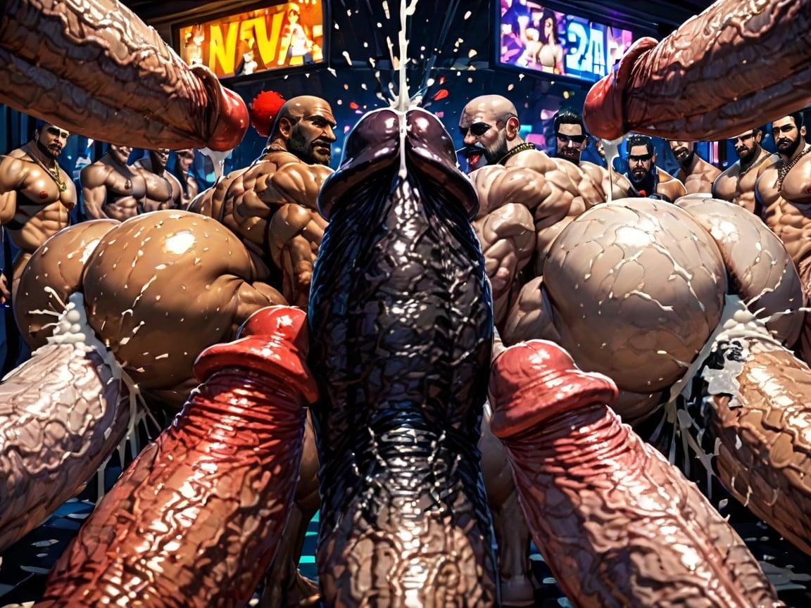 Many People Around, Focus Under Boob, Side View AI Gay Porn