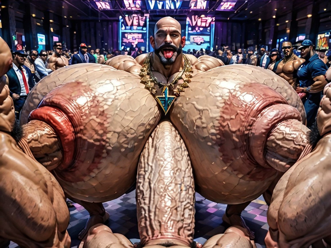 Oiled Skin, Tongue Out, Huge Hyper Cocks Pushing Up Hyper Boobs AI Gay Porn