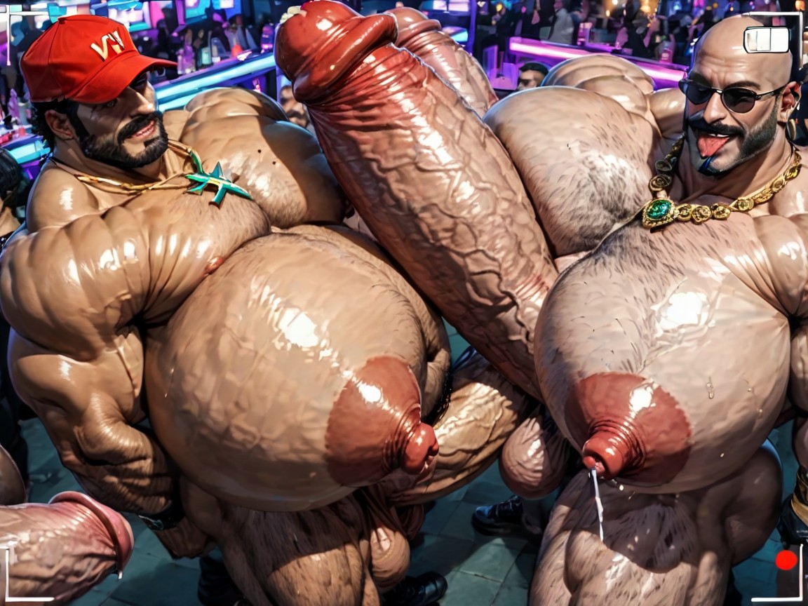 Impossibly Long Hyper Penis, Focus Under Boob, Both Boobs Getting Sucked Hard AI Gay Porn