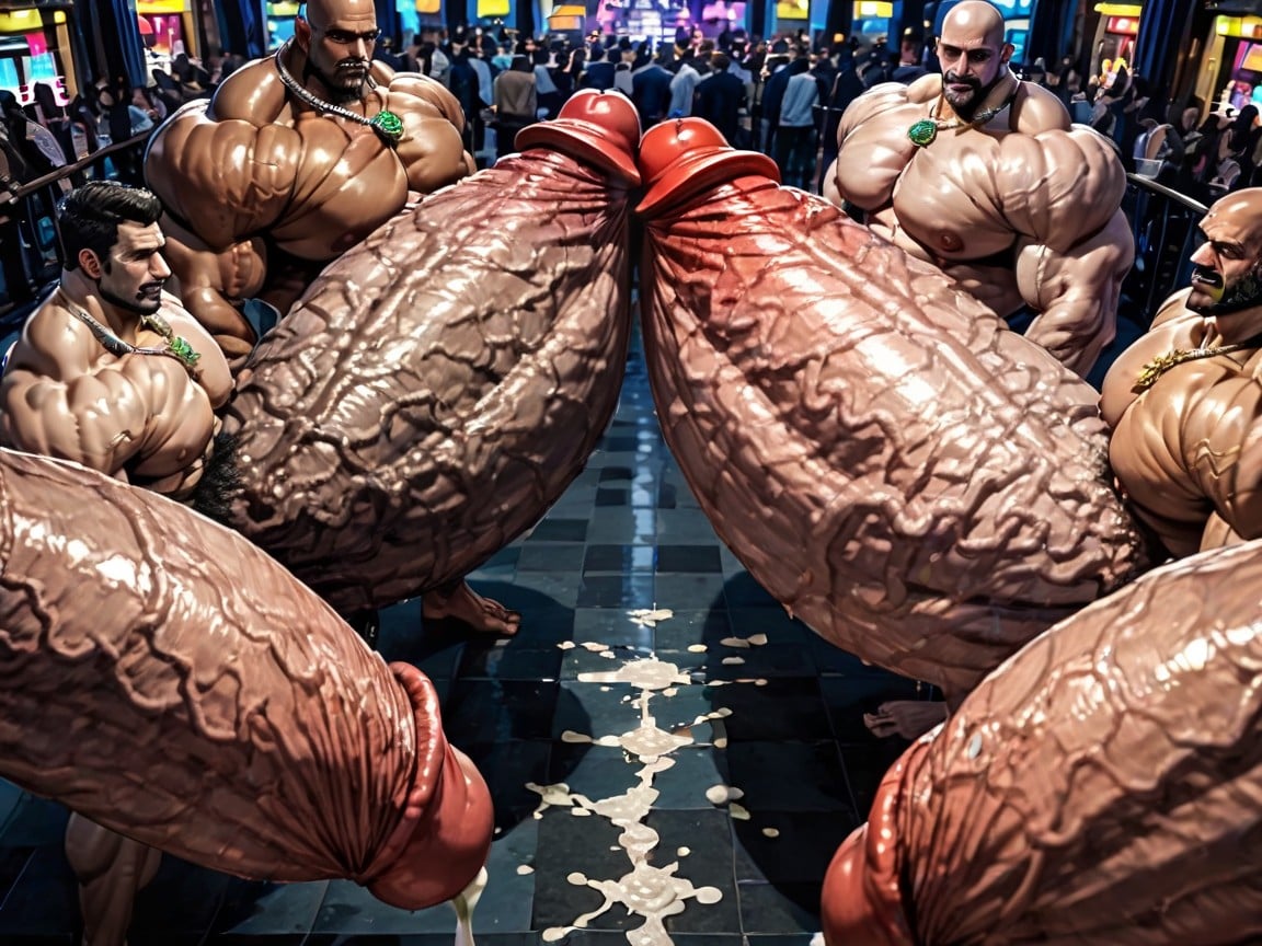 Erect Penis, Gay Gangbang, Hyper Bulky Tanned Skin AI Gay Porn