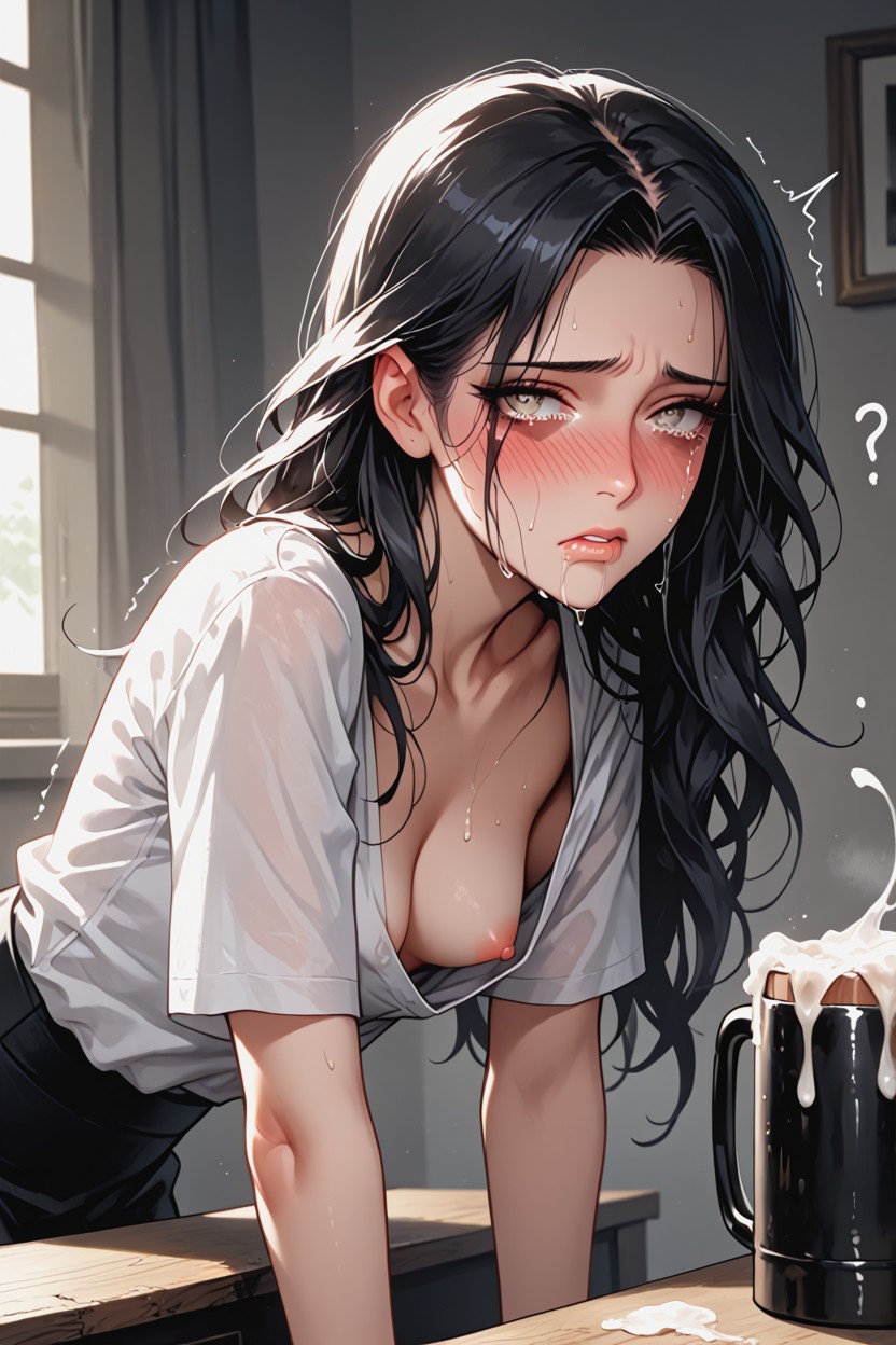 Livingrrom, No Bra, She Is Sad Porno IA Hentai