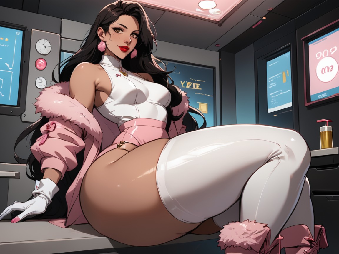 Wearing Pink And White Fur Courier Clothes, Pink Nails, Pretty Diva Face Porno IA