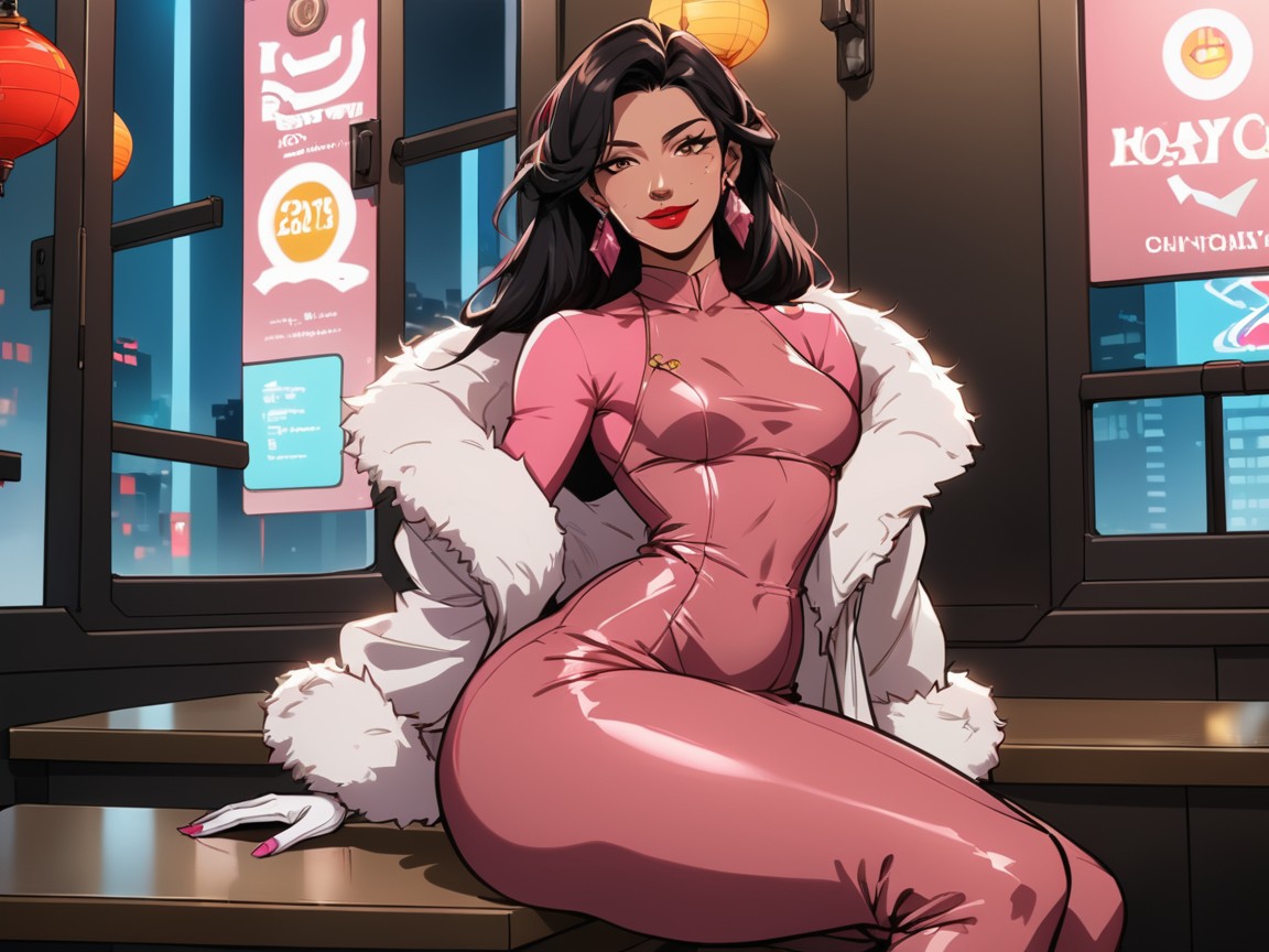 Pink Fur Trimmed Courier Jacket, One Woman, Ultra Detailed Porno IA