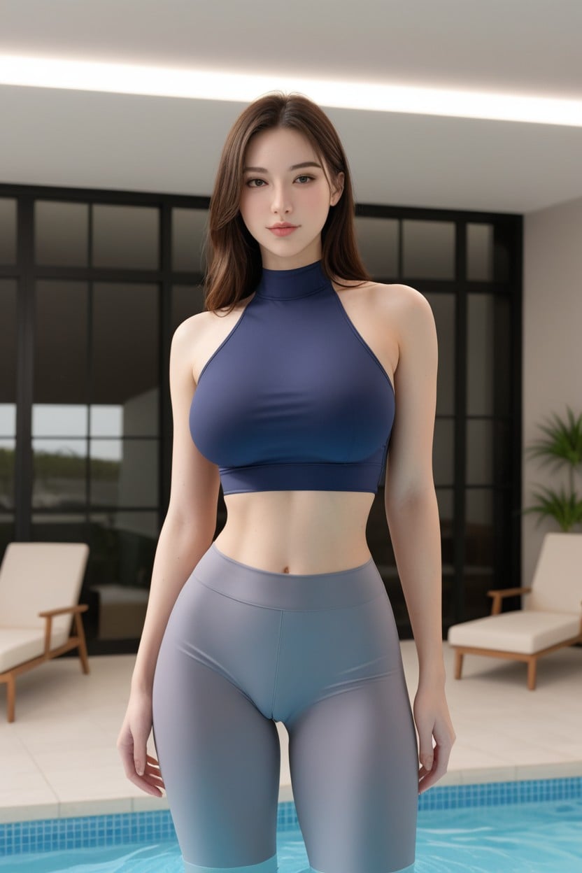 Piscine , Night, Korean Pretty Face Woman Porno IA Asiatique