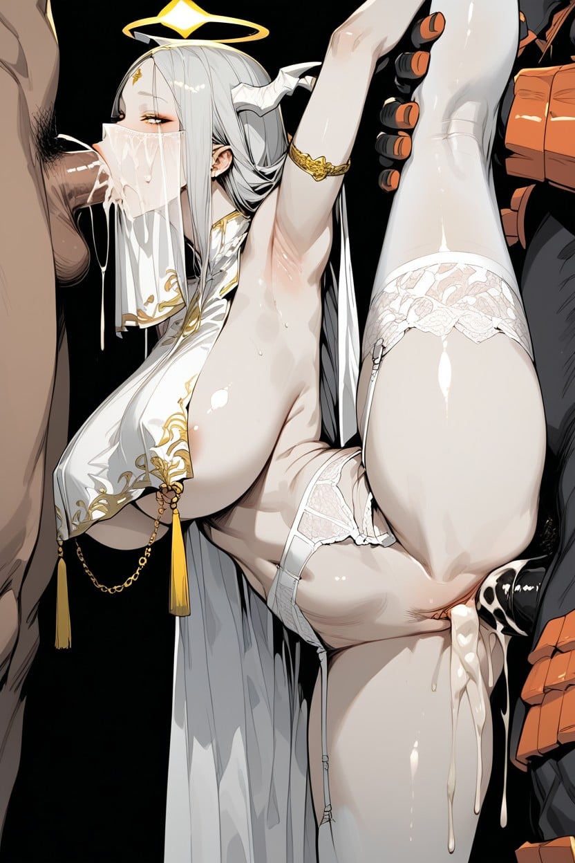 See Through Clothes, Gold Jewelry, White Garter Belt Hentai AI Porn