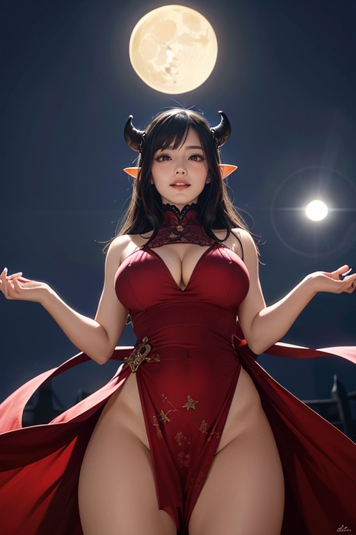 Moon, Muscular, Demon Wings AI Porn