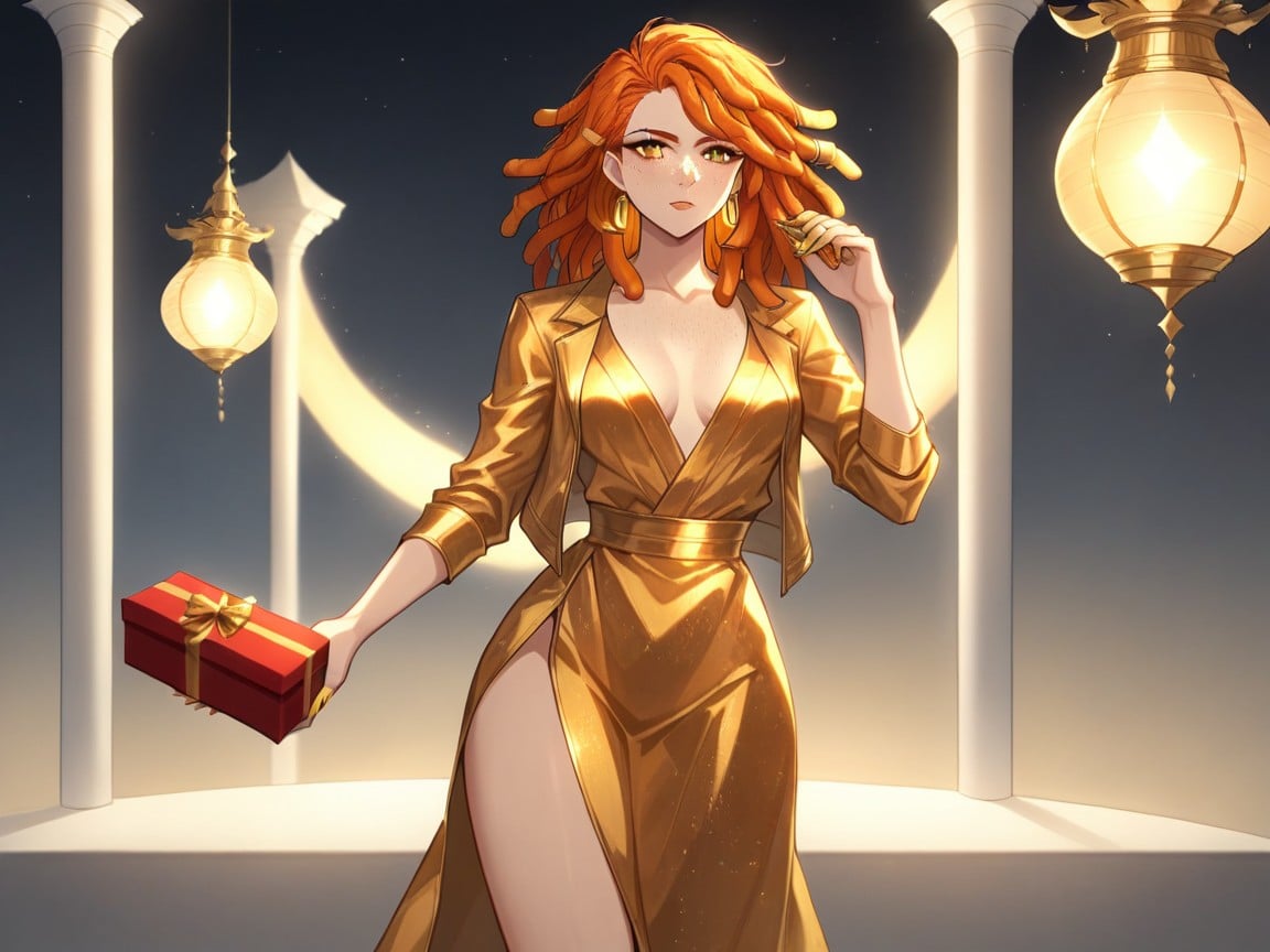1 Person, Gold Silk Courier Satchel, Mischievous Pretty Face Hentai AI Porn