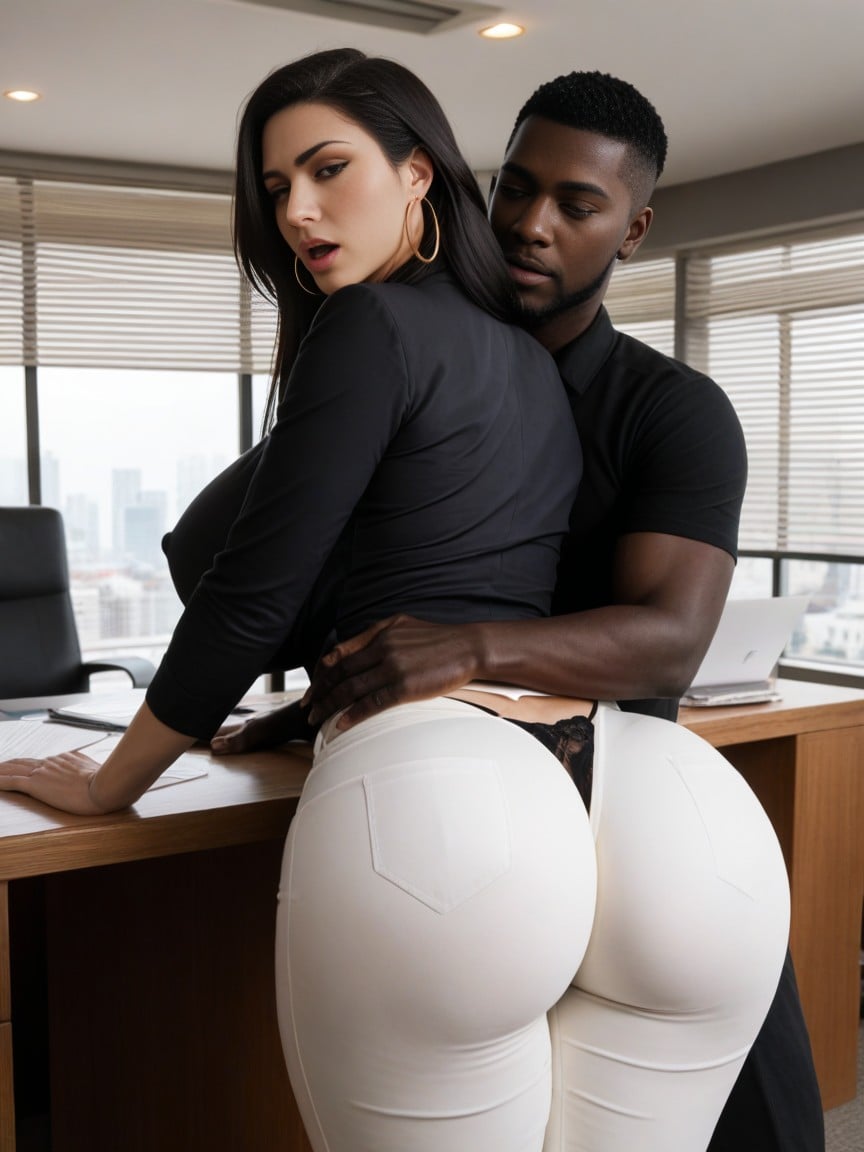 Office Clothes, Oiled Skin, Beautiful Latina Woman AI Porn