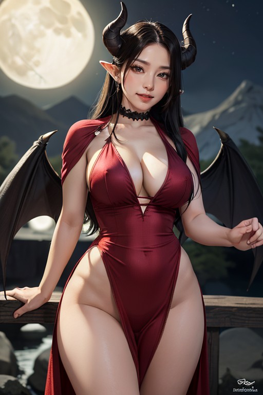 Big Moon, Abs, Silk Dress AI Porn