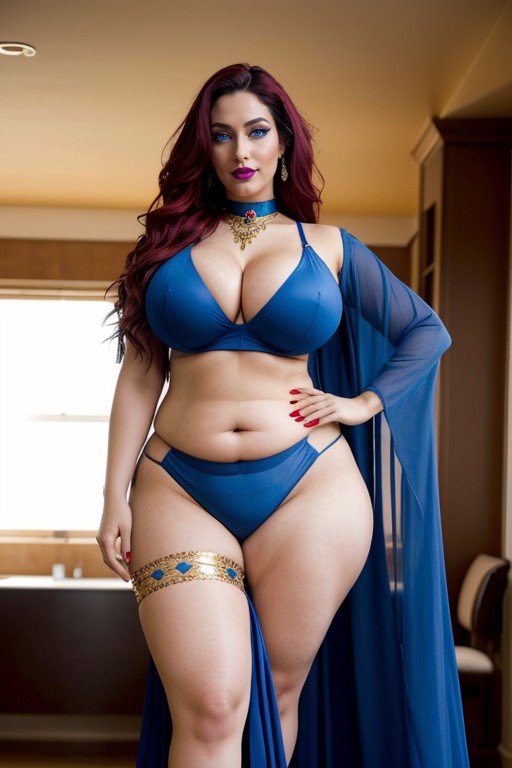 Fully Clothed, Hyper Gigantic Massive Hourglass Woman, Glossy Pink Lipstick AI Porn