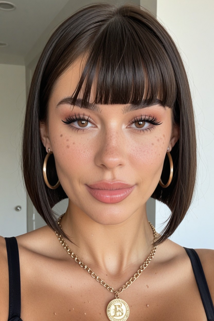 Long Thick Eyelashes, Bangs, Big Wide Set Eyes AI Porn