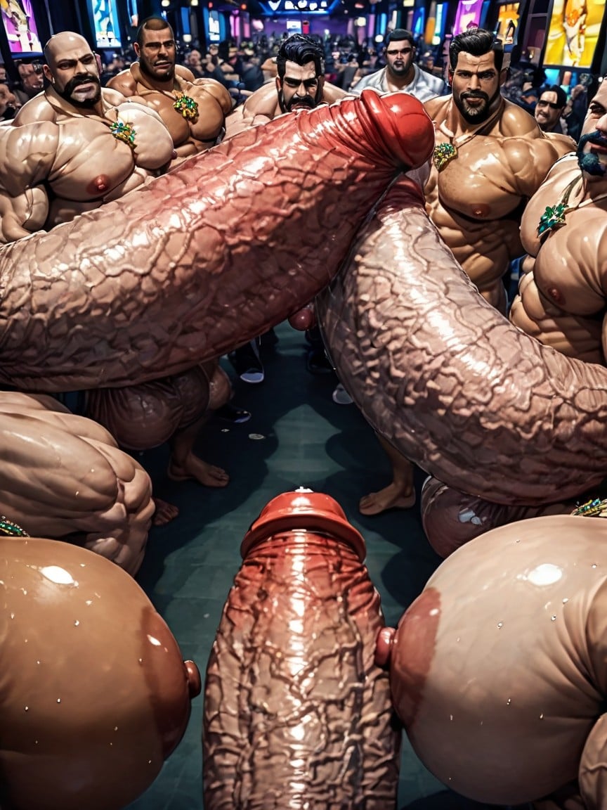 Erect Penis, Big Extreme Hyper Nipples, Hands Spreading Ass Very Far Apart AI Gay Porn