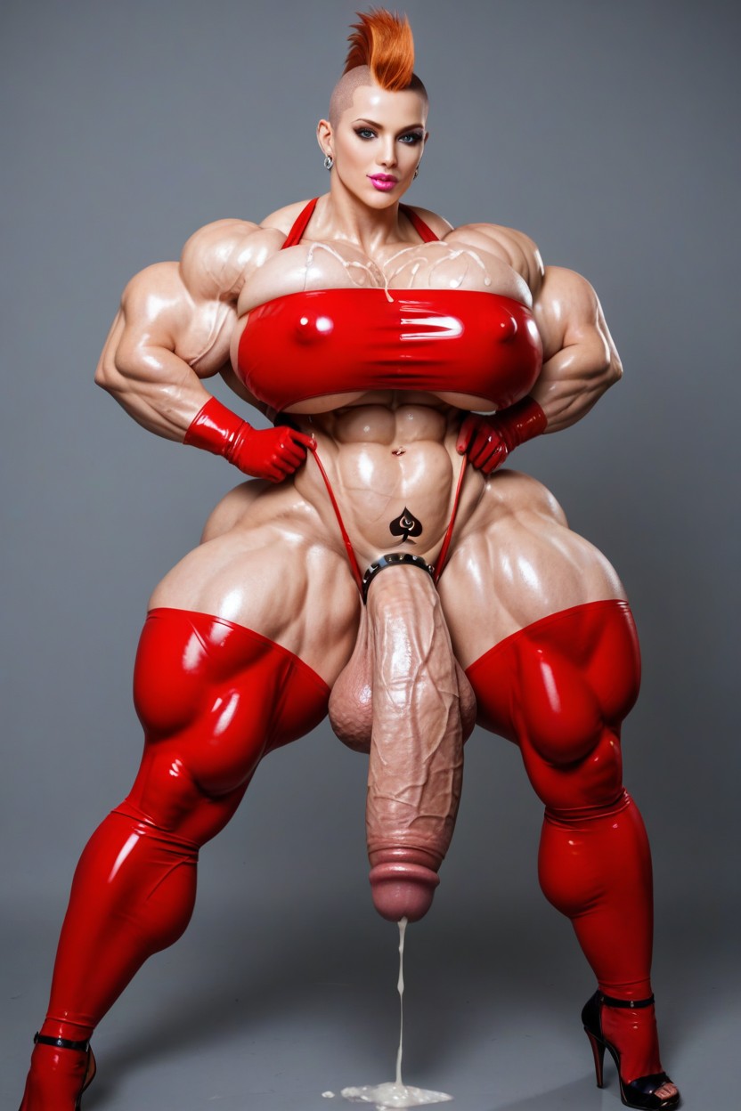 Bukakke Face, Flaccid Gigantic Cock, Huge Muscular Arms Shemale AI Porn