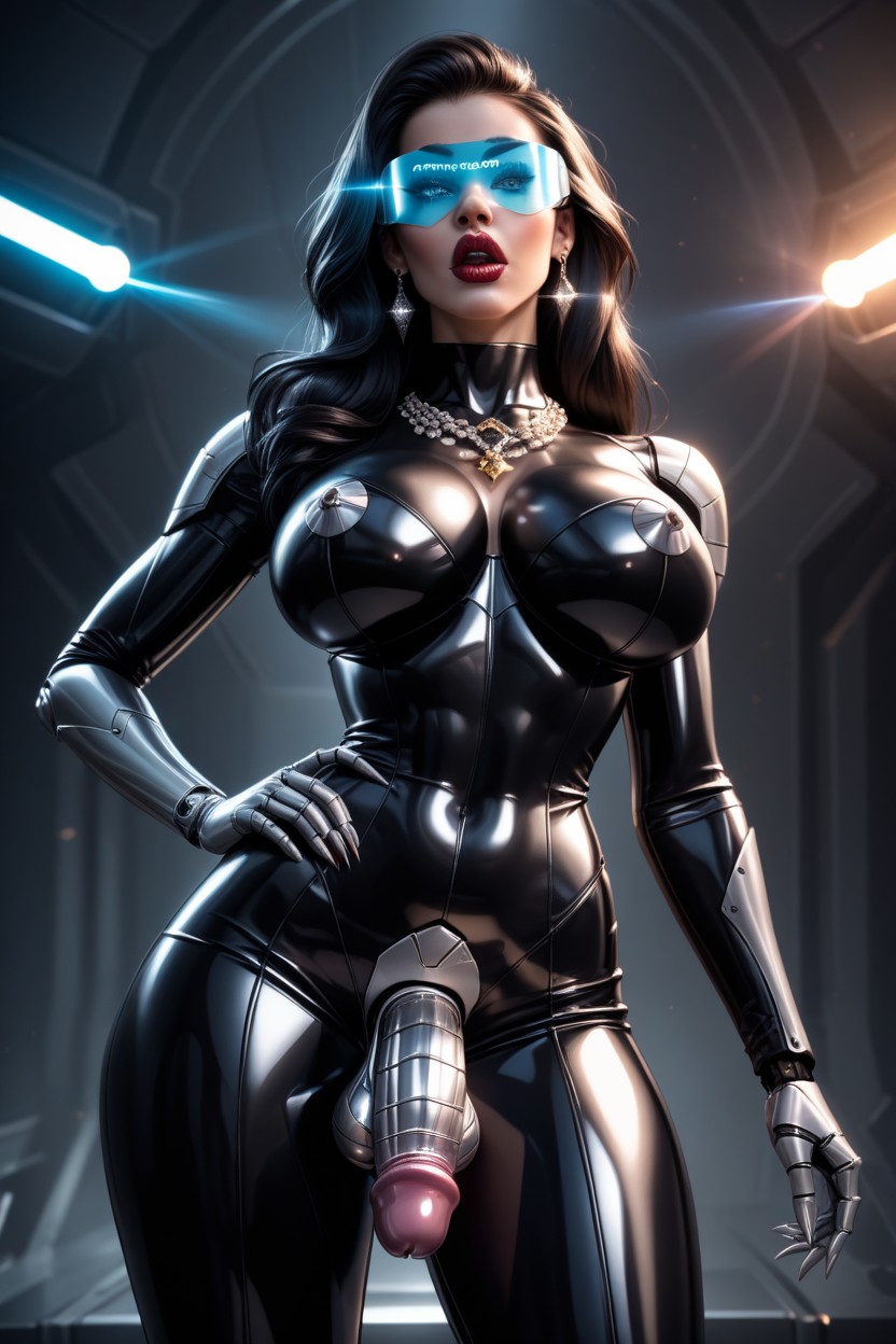 Nipple Laser, Metallic Robot Penis With Metallic Tip, Robot Battletoads Dark Queen With Erect Smooth Shiny Robotic Penis Attached Shemale AI Porn