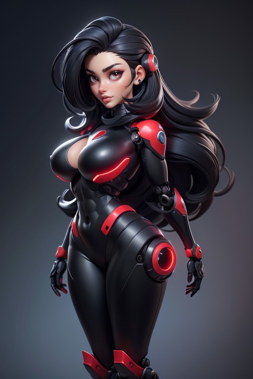 Cuerpo Completo, Red-black Hair, Very Long Hair Hentai IA