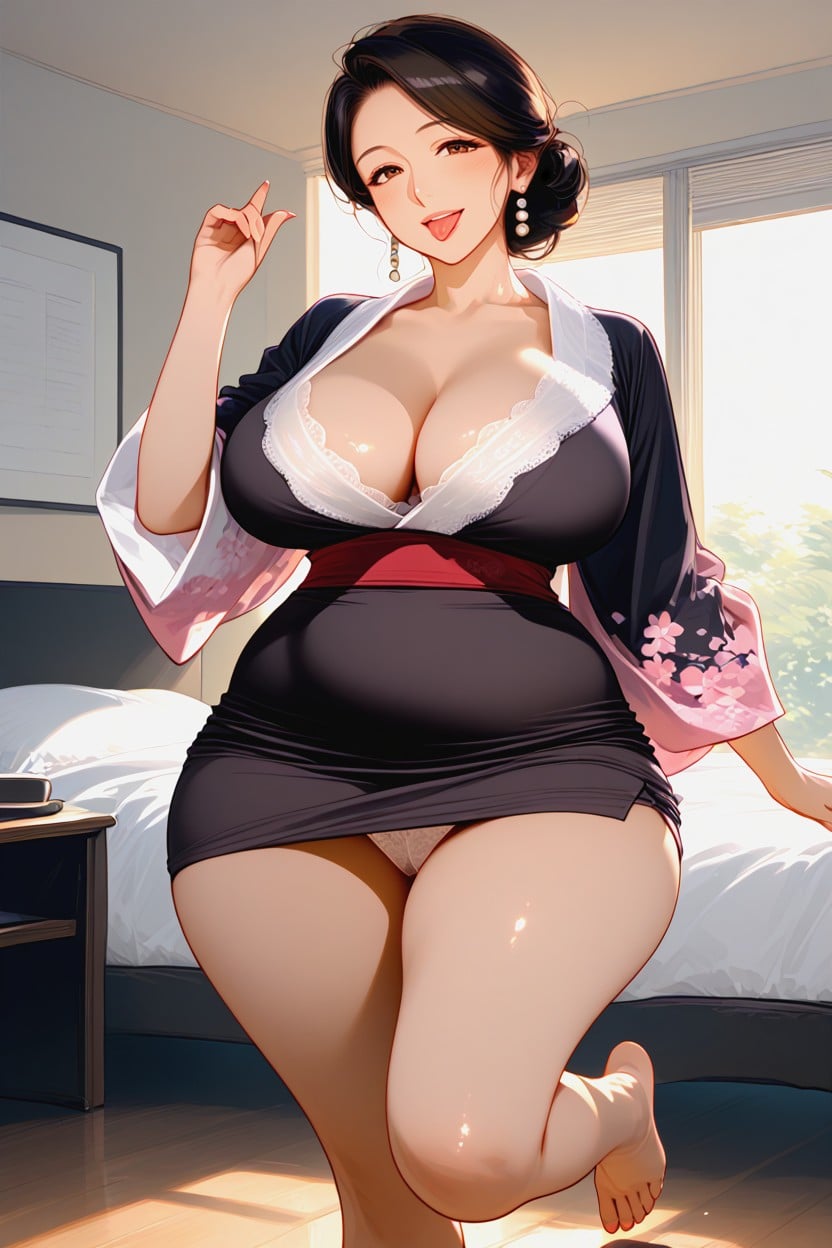 Japanese, Black Hair, Blusa MILF AI Porn