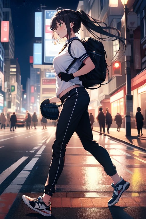Sweaty Skin, Estilo Cálido, White Sports Shoes Hentai IA