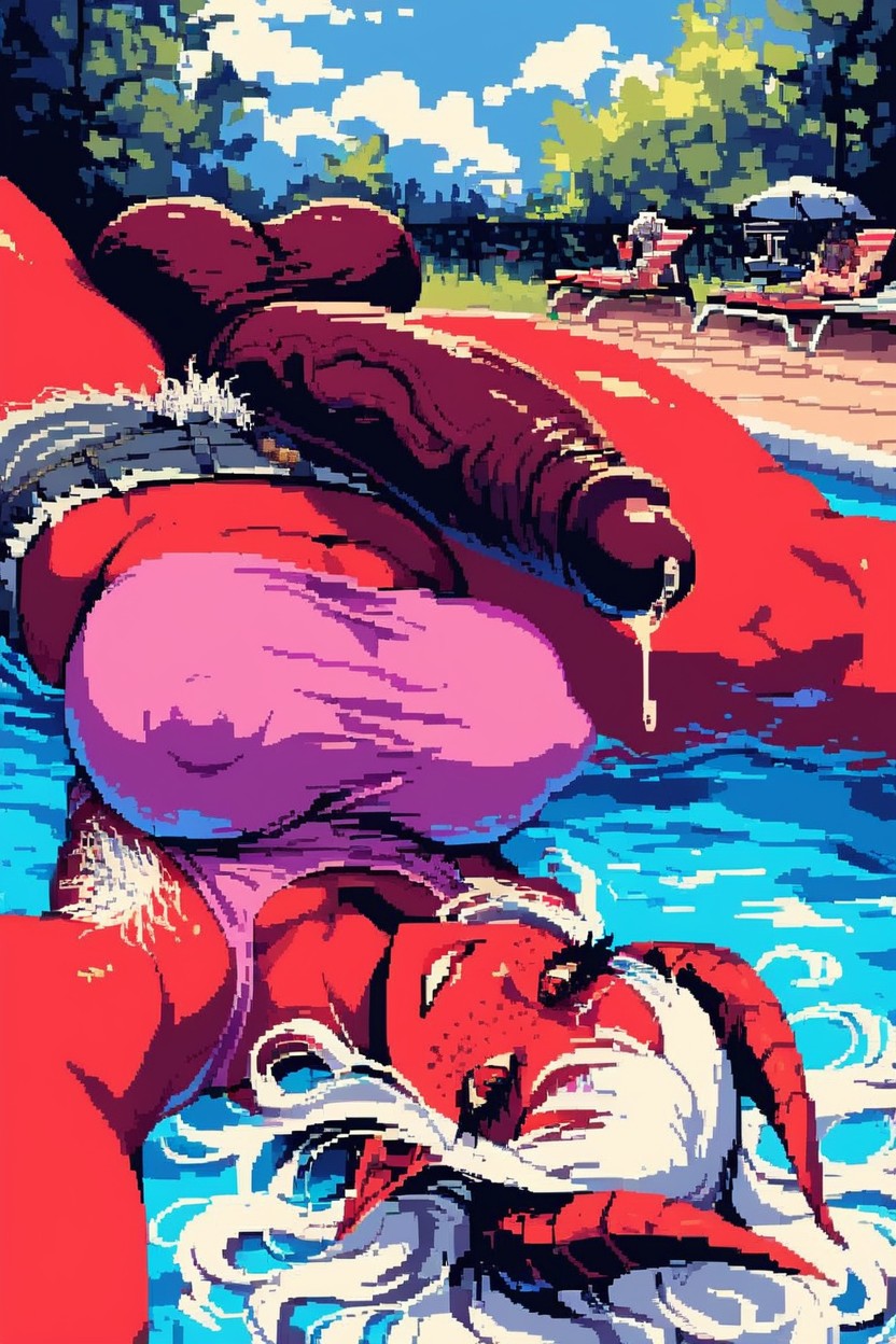 Glowing Red Eyes, Laying On Pool Side, Demon Shemale AI Porn