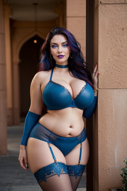 Well Defined Abs, Feiry Red With Deep Blue Hair, Hd AI Porn