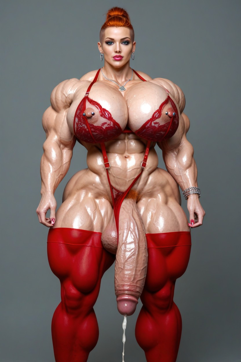 Oiled Skin, Cosplay, Red Latex Stockings Shemale AI Porn