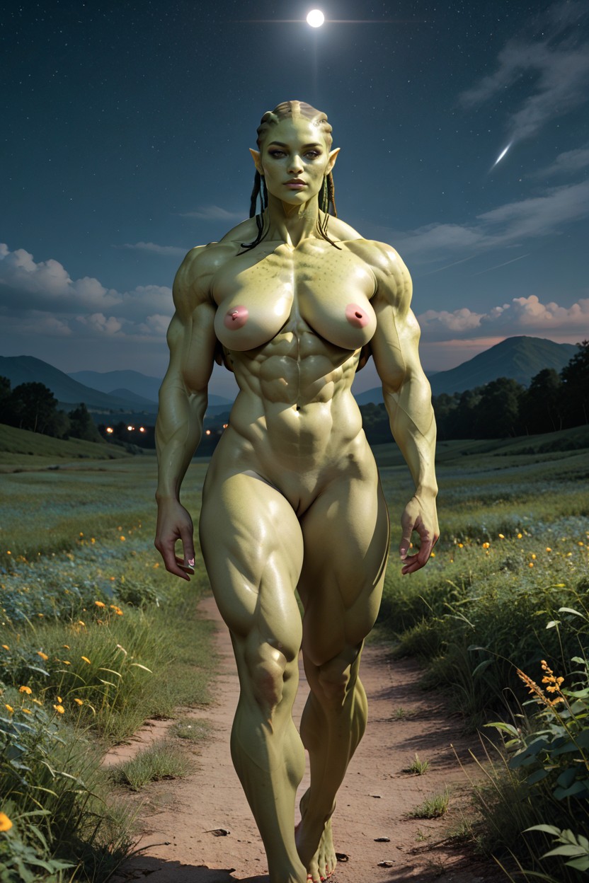 Bright Spotlight From Above, Muscular V-muscles, Full Body AI Porn