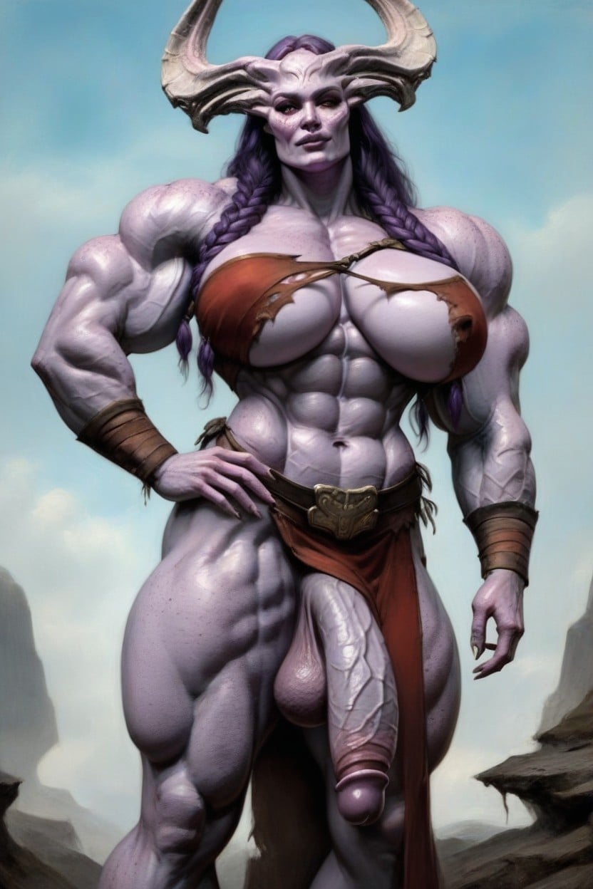 Four Arms, Green Sky, Medium Natural Saggy Breasts AI Porn