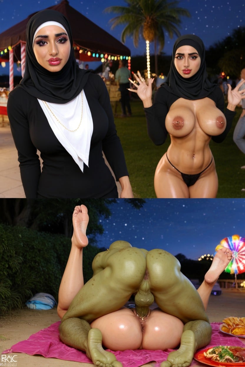 Bimbo Hijab Wearing Woman, Skinny, Ugly Scrawny Gremlin AI Porn