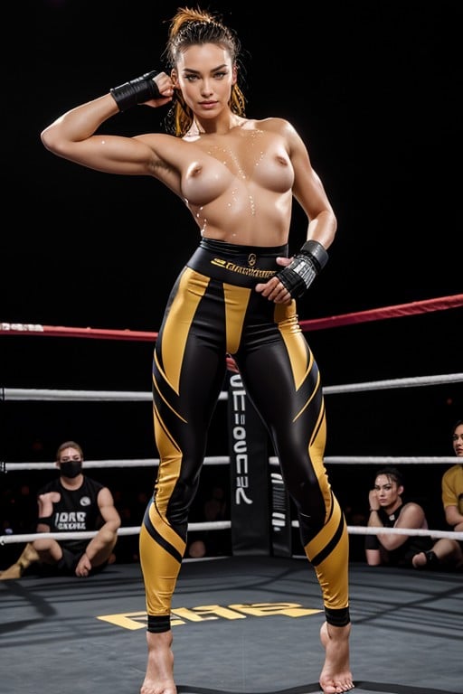 Wrestling Ring, Model, Tiger Stripe Leggings AI Porn