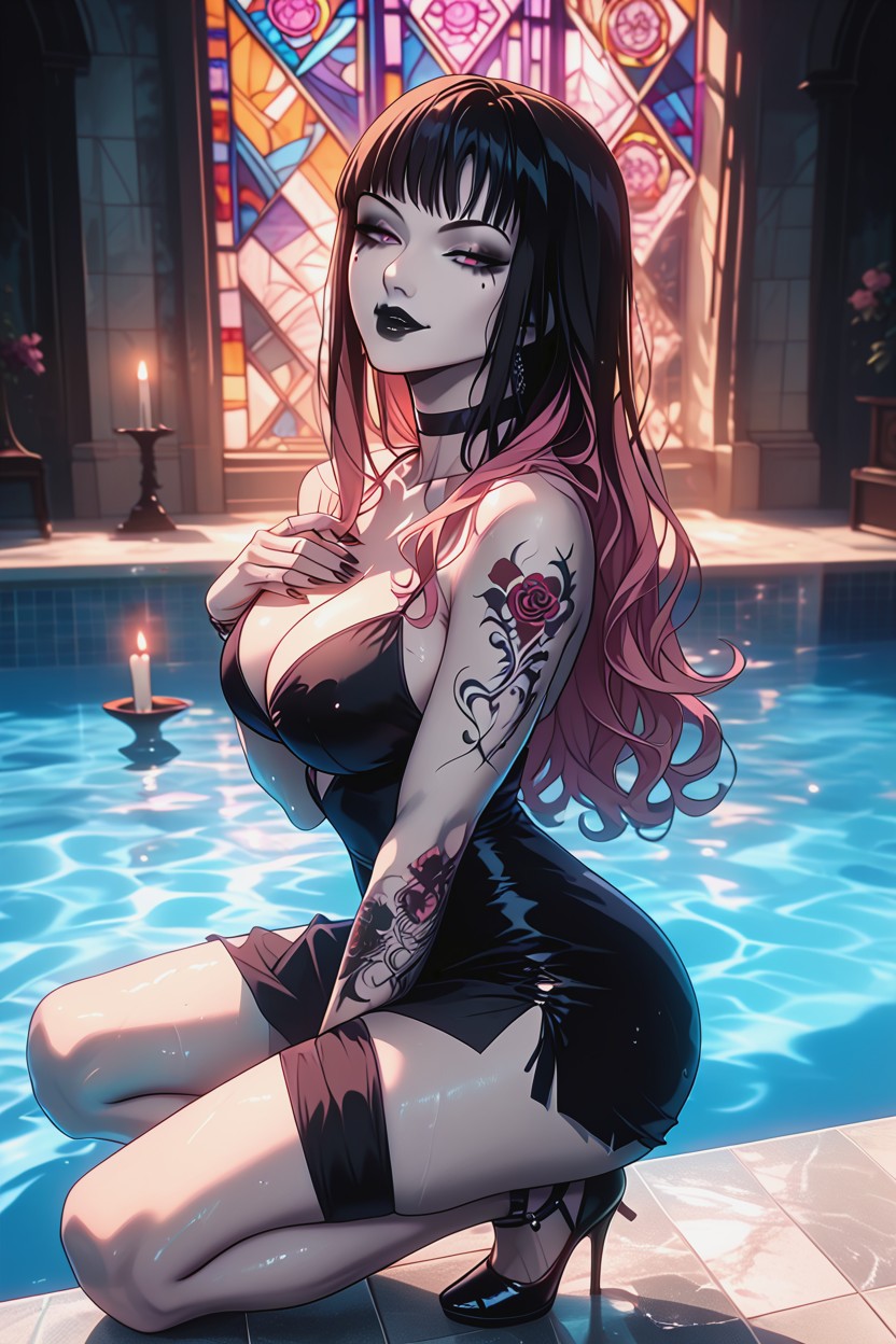 Dark Makeup, Swimming Pool, Black Lips Hentai AI Porn