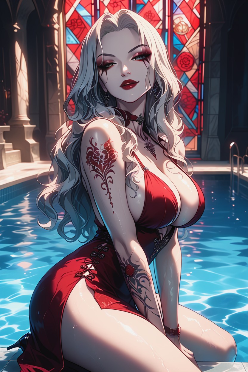 Pale Skin, Carmilla Vampire Woman, Dark Makeup Hentai AI Porn