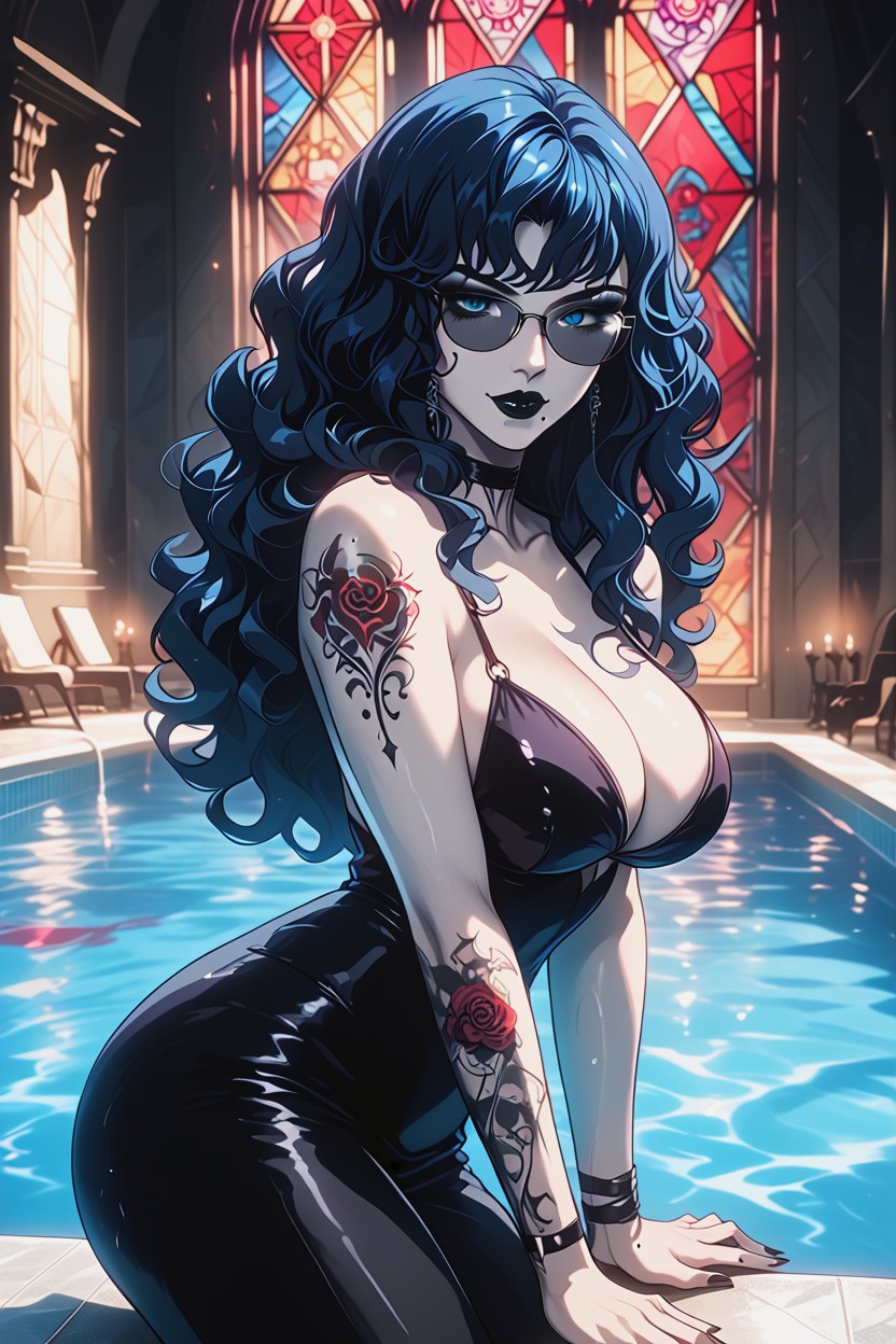 Legs Slightly Parted, Tattoos, Top Down Hentai AI Porn