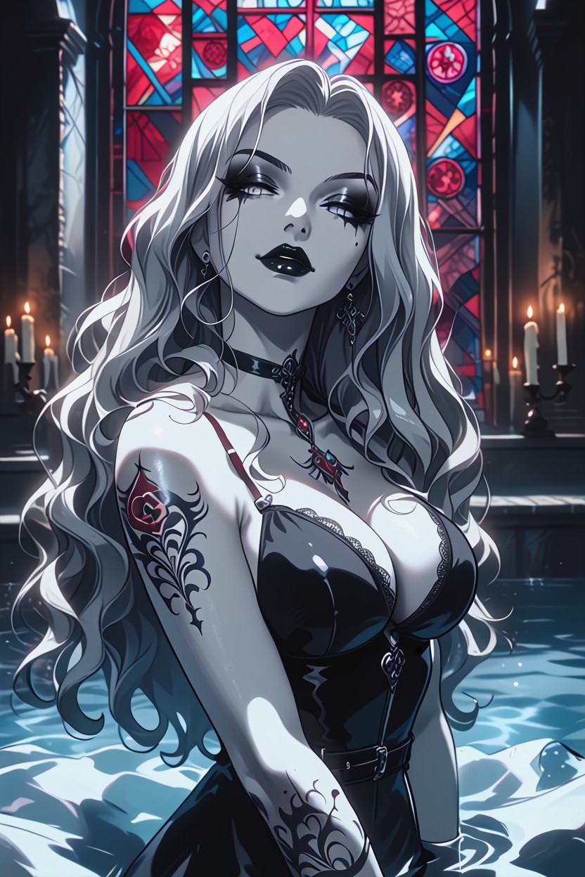Gray Eyes, Dark Makeup, Black Lips Hentai AI Porn