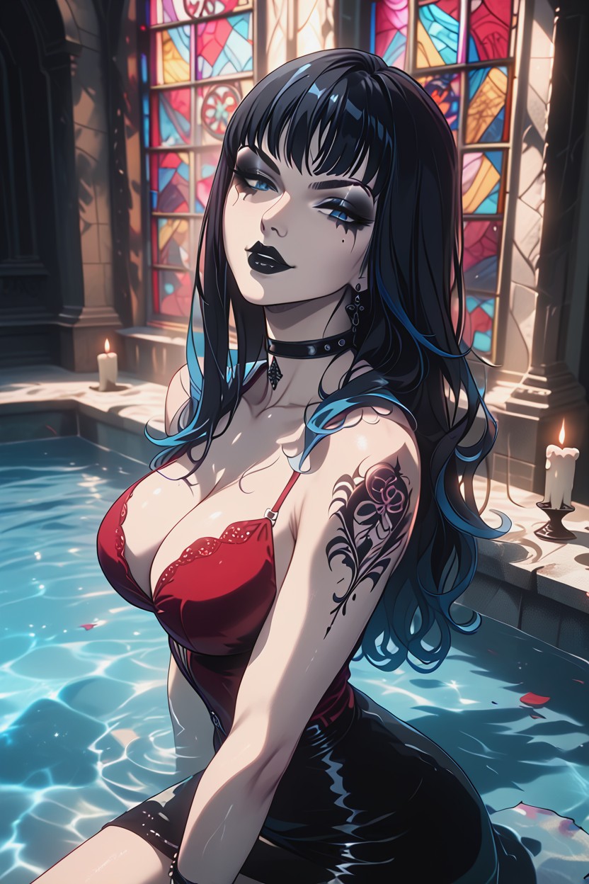Legs Slightly Parted, Dark Makeup, Top Down Hentai AI Porn