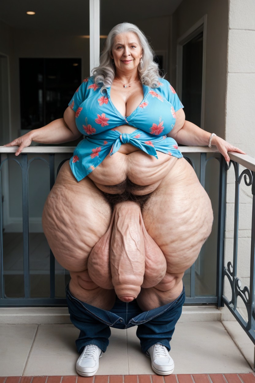 Bbw, White Hair, Hyper Saggy Balls AI Porn