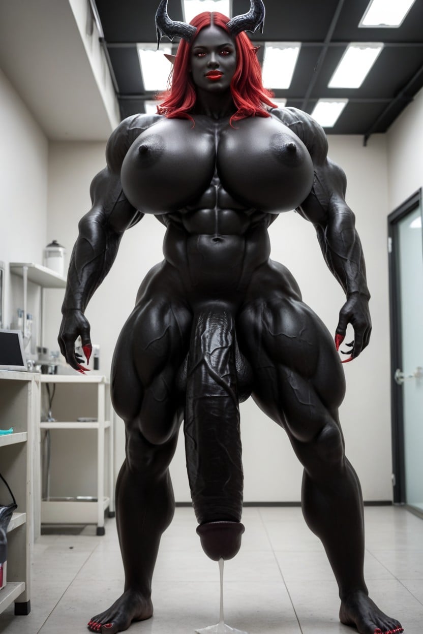Black Barefoot, Elf Ears, Gigantic Biceps Shemale AI Porn