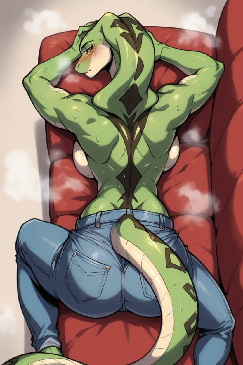 Half Closed Eyes, On Sofa, Extremely Curvy ファーリーAIポルノ