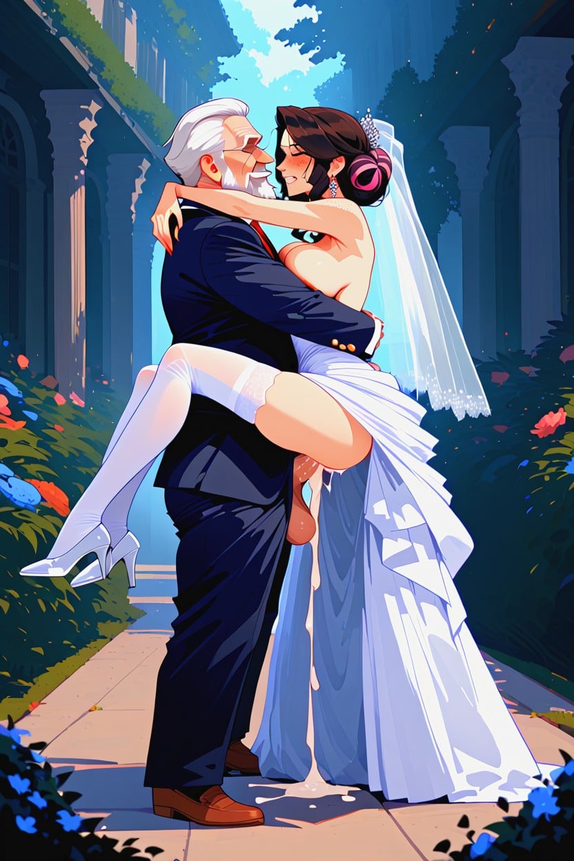 Shocked, Full Wedding Gown, Arms Held Behind Back AI Porn