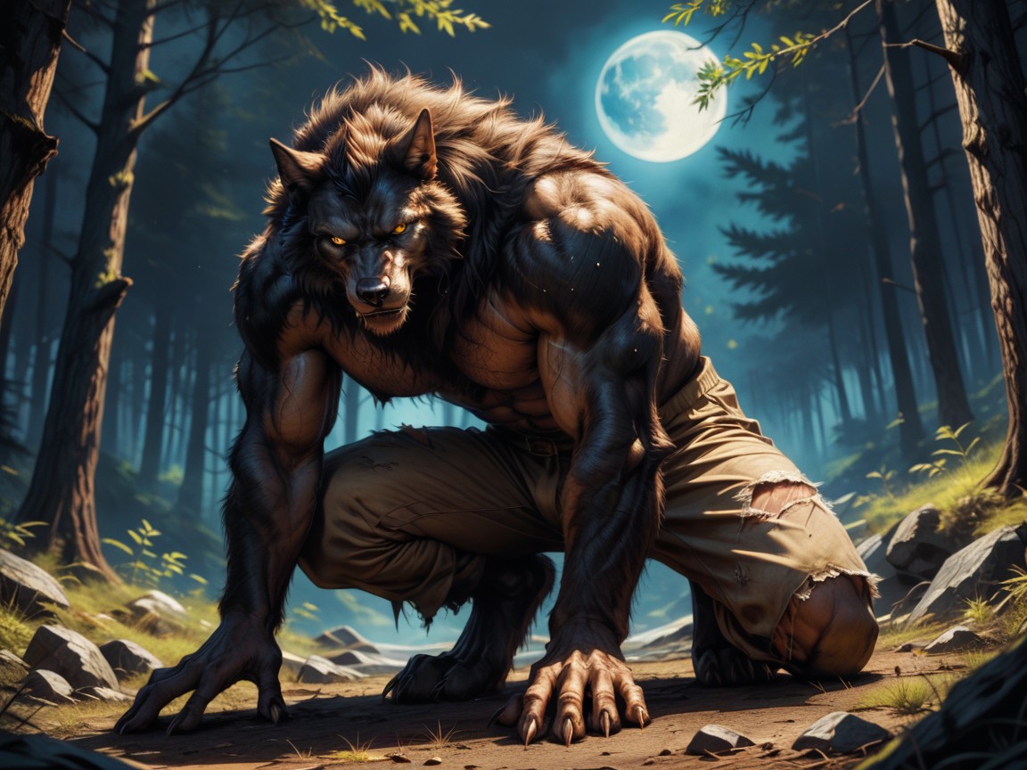 The Werewolf Has Body Features, Muscular Werewolf Body, Full Body AI Gay Porn