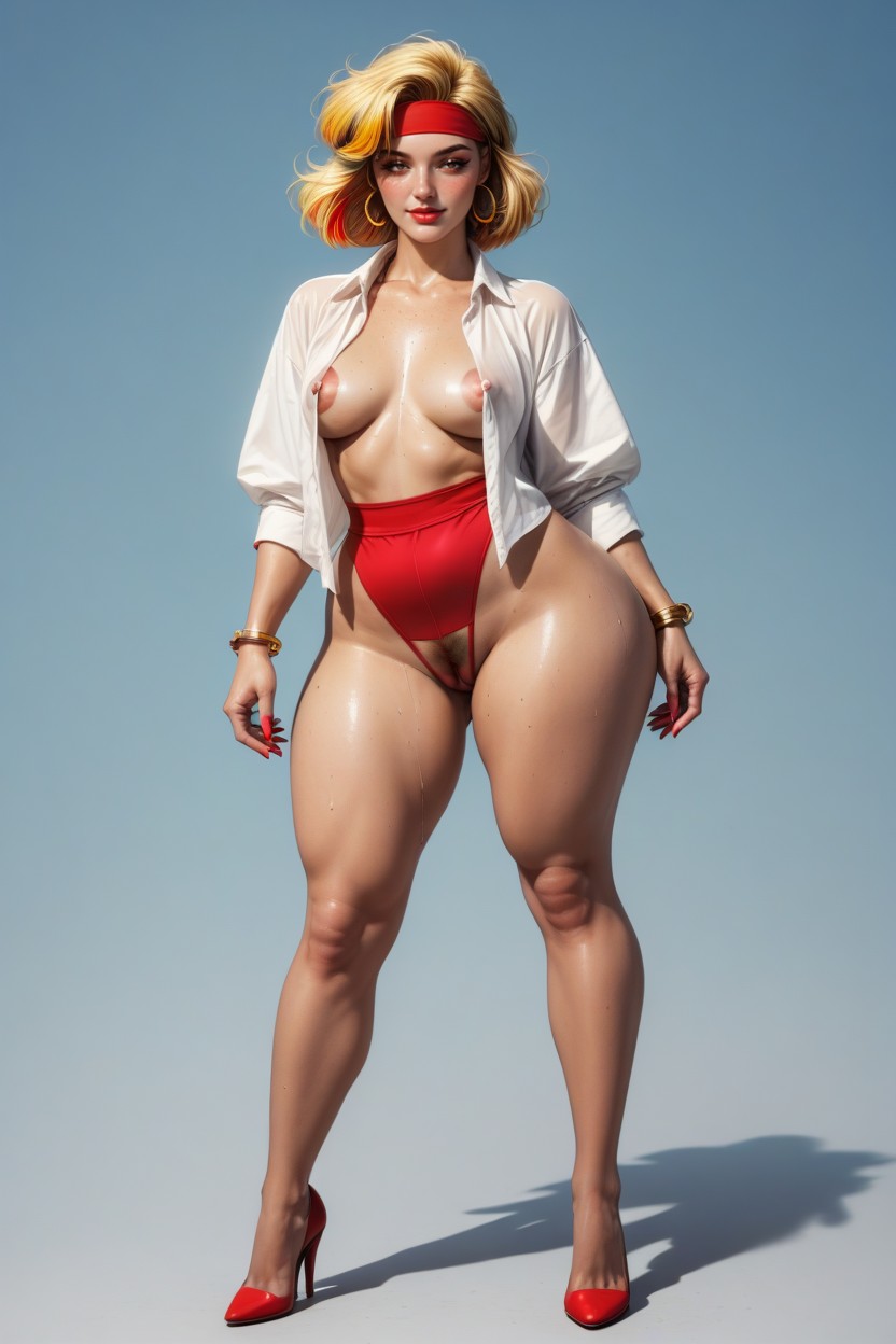 High Heels, Huge Puffy Light Areolae, Blushing AI Porn