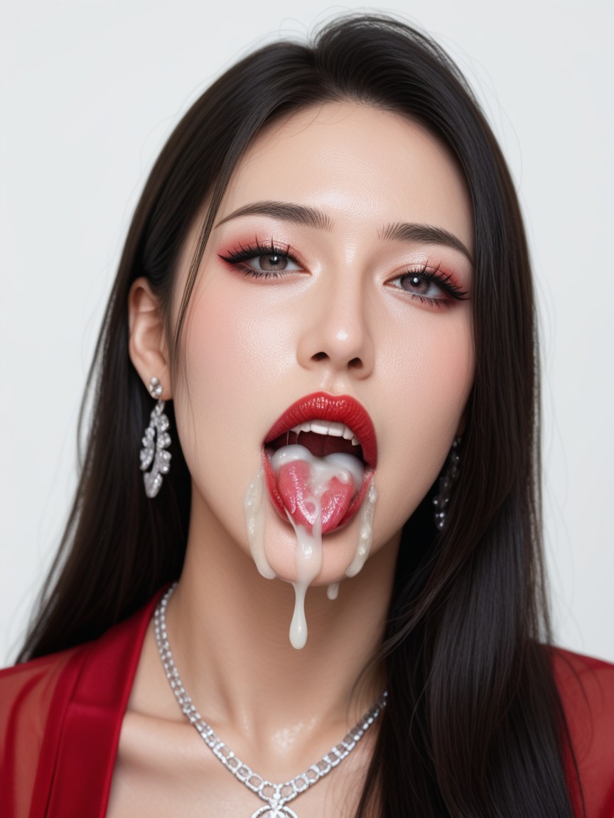 Sharp Jawline, Solid White Background, Necklace AI國產黃片