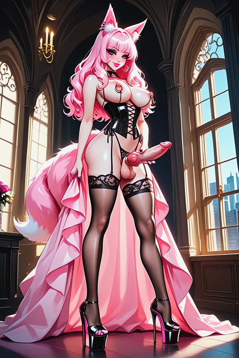 High Heels Open Heels With Platform, Goth Makeup, Waist AI Porn