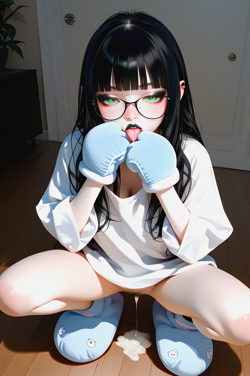 Oversized Paw Pajamas, Vibrant Green Eyes, Front View Hentai AI Porn