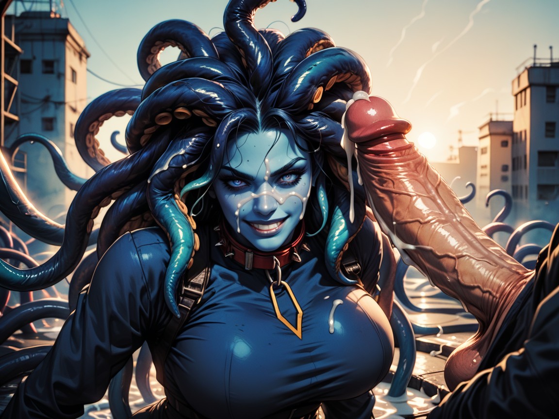 Tentacles, Messy Hair, Blue Skin Shemale AI Porn